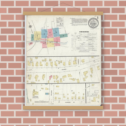Old map wall art mockup — magnetic wood frame on brick wall — Sanborn Fire Insurance Map from Adams, Jefferson County, New York (1911) - Complete Map Set