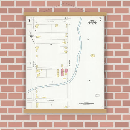 Old map wall art mockup — magnetic wood frame on brick wall — Sanborn Fire Insurance Map from Woodstock, Shenandoah County, Virginia (1924), Sheet #0007
