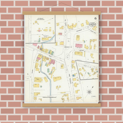 Old map wall art mockup — magnetic wood frame on brick wall — Sanborn Fire Insurance Map from Concord, Middlesex County, Massachusetts (1903), Sheet #0006
