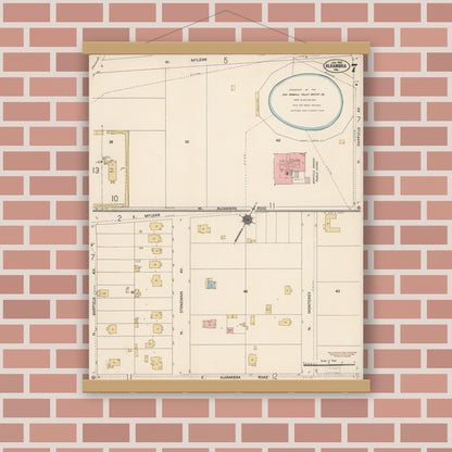 Old map wall art mockup — magnetic wood frame on brick wall — Sanborn Fire Insurance Map from Alhambra, Los Angeles County, California (1912), Sheet #0007