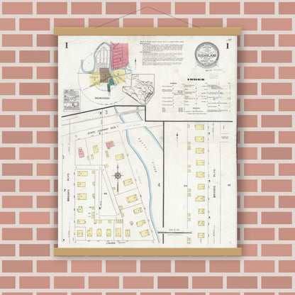 Old map wall art mockup — magnetic wood frame on brick wall — Sanborn Fire Insurance Map from Sugarland, Fort Bend County, Texas (1926) - Complete Map Set