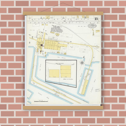 Old map wall art mockup — magnetic wood frame on brick wall — Sanborn Fire Insurance Map from Tawas City, Iosco County, Michigan (1898), Sheet #0010