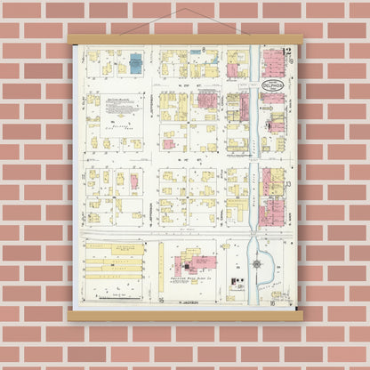 Old map wall art mockup — magnetic wood frame on brick wall — Sanborn Fire Insurance Map from Delphos, Van Wert And Allen Counties, Ohio (1911), Sheet #0012