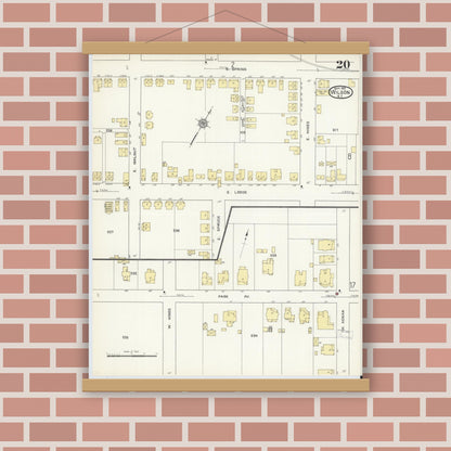 Old map wall art mockup — magnetic wood frame on brick wall — Sanborn Fire Insurance Map from Wilson, Wilson County, North Carolina (1913), Sheet #0020