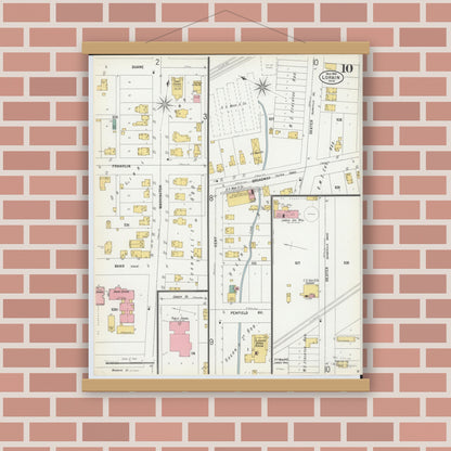 Old map wall art mockup — magnetic wood frame on brick wall — Sanborn Fire Insurance Map from Lorain, Lorain County, Ohio (1900), Sheet #0010