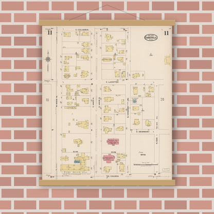 Old map wall art mockup — magnetic wood frame on brick wall — Sanborn Fire Insurance Map from Gainesville, Alachua County, Florida (1922), Sheet #0011