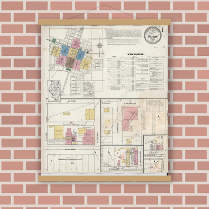 Old map wall art mockup — magnetic wood frame on brick wall — Sanborn Fire Insurance Map from Paxton, Ford County, Illinois (1932) - Complete Map Set