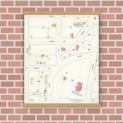 Old map wall art mockup — magnetic wood frame on brick wall — Sanborn Fire Insurance Map from Escondido, San Diego County, California (1896), Sheet #0004
