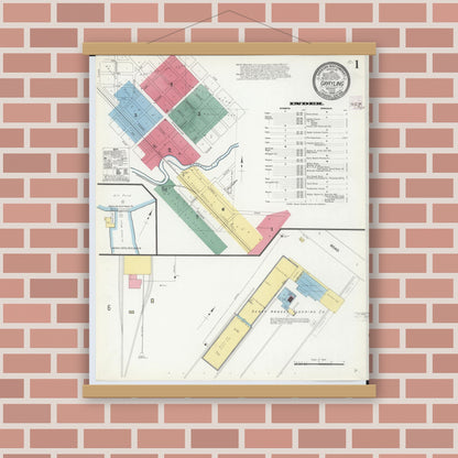 Old map wall art mockup — magnetic wood frame on brick wall — Sanborn Fire Insurance Map from Grayling, Crawford County, Michigan (1909) - Complete Map Set