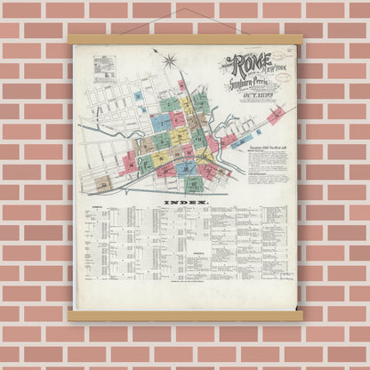 Old map wall art mockup — magnetic wood frame on brick wall — Sanborn Fire Insurance Map from Rome, Oneida County, New York (1899) - Complete Map Set