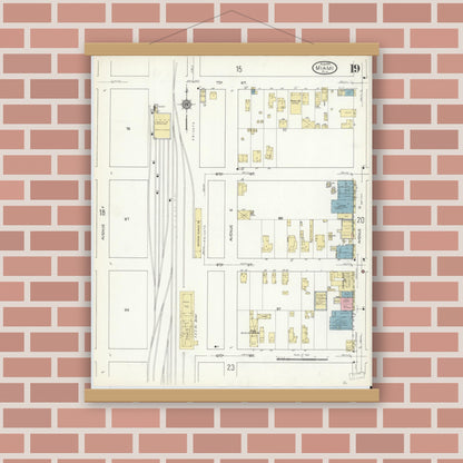 Old map wall art mockup — magnetic wood frame on brick wall — Sanborn Fire Insurance Map from Miami, Dade County, Florida (1914), Sheet #0019