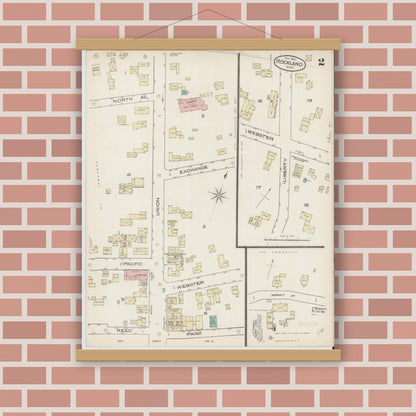 Old map wall art mockup — magnetic wood frame on brick wall — Sanborn Fire Insurance Map from Rockland, Plymouth County, Massachusetts (1885), Sheet #0002