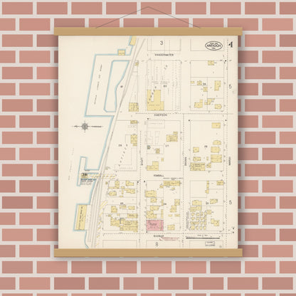 Old map wall art mockup — magnetic wood frame on brick wall — Sanborn Fire Insurance Map from Antioch, Contra Costa County, California (1912), Sheet #0004