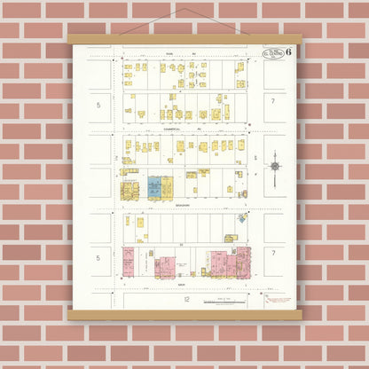 Old map wall art mockup — magnetic wood frame on brick wall — Sanborn Fire Insurance Map from El Centro, Imperial County, California (1922), Sheet #0006