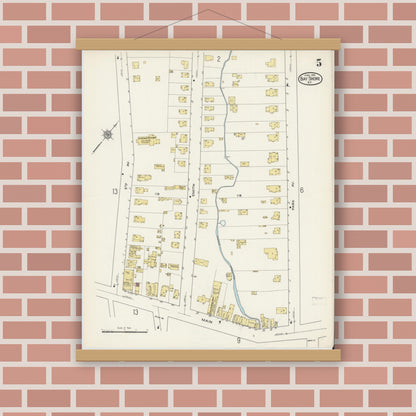 Old map wall art mockup — magnetic wood frame on brick wall — Sanborn Fire Insurance Map from Bay Shore, Suffolk County, New York (1915), Sheet #0005