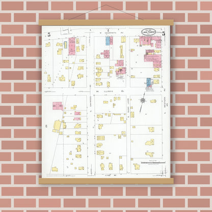 Old map wall art mockup — magnetic wood frame on brick wall — Sanborn Fire Insurance Map from Lake Forest, Lake County, Illinois (1926), Sheet #0005