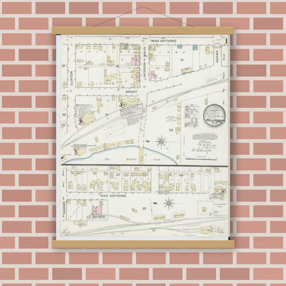 Old map wall art mockup — magnetic wood frame on brick wall — Sanborn Fire Insurance Map from Millersburg, Holmes County, Ohio (1887) - Complete Map Set