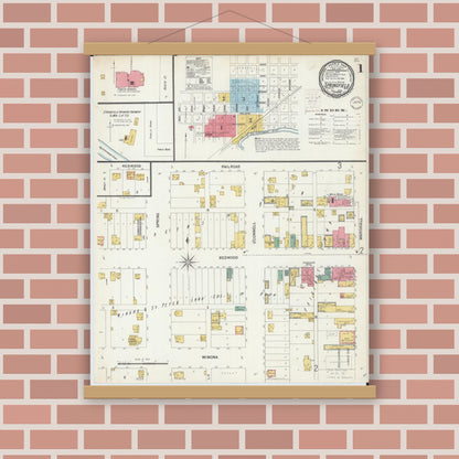 Old map wall art mockup — magnetic wood frame on brick wall — Sanborn Fire Insurance Map from Springfield, Brown County, Minnesota (1899) - Complete Map Set