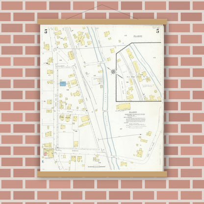 Old map wall art mockup — magnetic wood frame on brick wall — Sanborn Fire Insurance Map from Sylva, Jackson County, North Carolina (1933), Sheet #0005