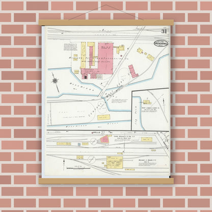 Old map wall art mockup — magnetic wood frame on brick wall — Sanborn Fire Insurance Map from Menominee, Menominee County, Michigan (1921), Sheet #0031