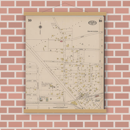 Old map wall art mockup — magnetic wood frame on brick wall — Sanborn Fire Insurance Map from Commerce, Hunt County, Texas (1922), Sheet #0010