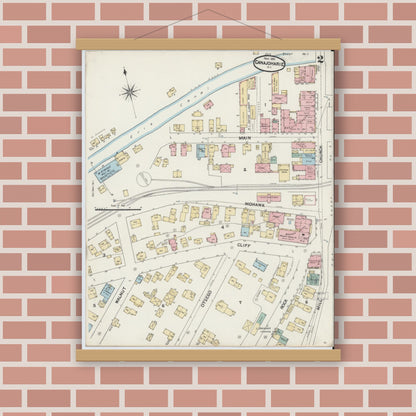 Old map wall art mockup — magnetic wood frame on brick wall — Sanborn Fire Insurance Map from Canajoharie, Montgomery County, New York (1891), Sheet #0002