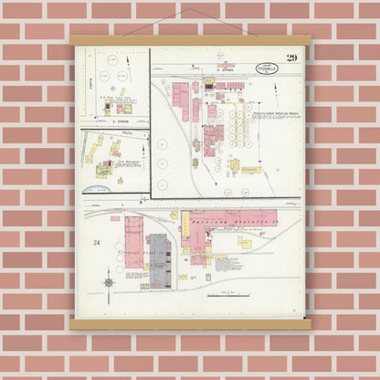 Old map wall art mockup — magnetic wood frame on brick wall — Sanborn Fire Insurance Map from Titusville, Crawford County, Pennsylvania (1912), Sheet #0029