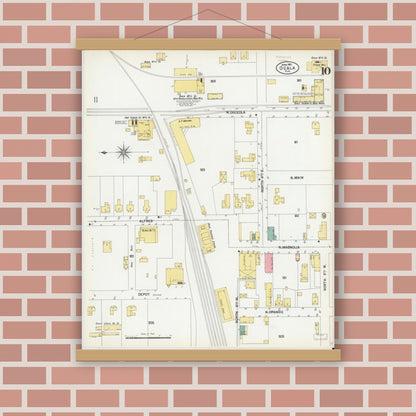 Old map wall art mockup — magnetic wood frame on brick wall — Sanborn Fire Insurance Map from Ocala, Marion County, Florida (1901), Sheet #0010
