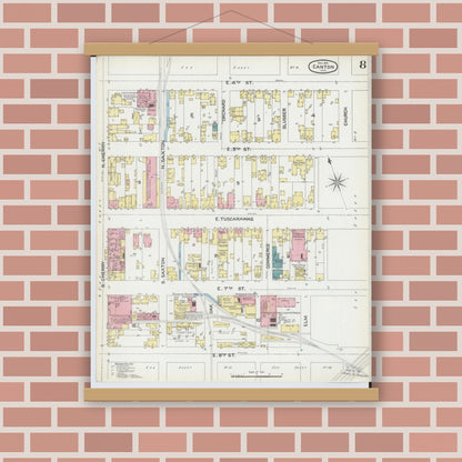 Old map wall art mockup — magnetic wood frame on brick wall — Sanborn Fire Insurance Map from Canton, Stark County, Ohio (1891), Sheet #0008