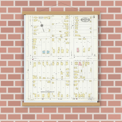 Old map wall art mockup — magnetic wood frame on brick wall — Sanborn Fire Insurance Map from New Philadelphia, Tuscarawas County, Ohio (1910), Sheet #0005
