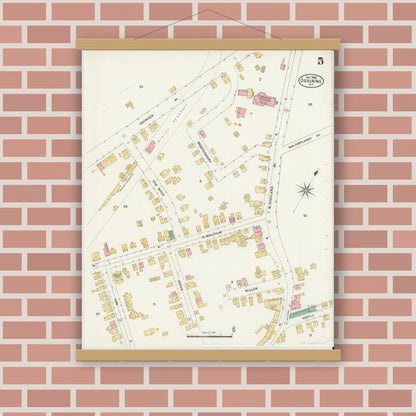 Old map wall art mockup — magnetic wood frame on brick wall — Sanborn Fire Insurance Map from Ossining, Westchester County, New York (1903), Sheet #0005
