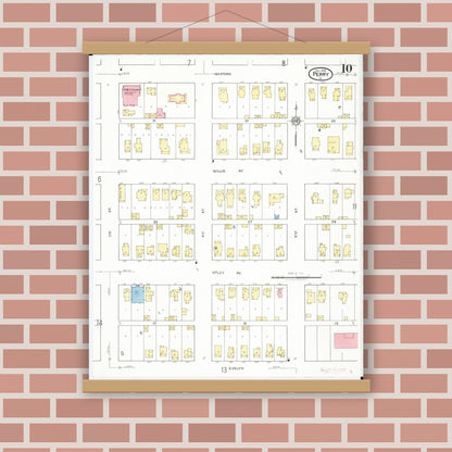 Old map wall art mockup — magnetic wood frame on brick wall — Sanborn Fire Insurance Map from Perry, Dallas County, Iowa (1918), Sheet #0010