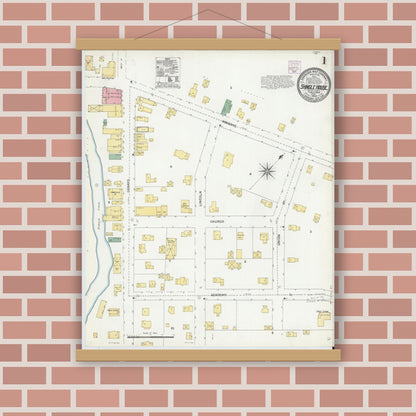 Old map wall art mockup — magnetic wood frame on brick wall — Sanborn Fire Insurance Map from Shingle House, Potter County, Pennsylvania (1904) - Complete Map Set