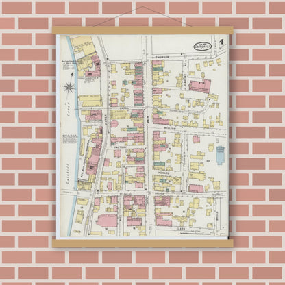 Old map wall art mockup — magnetic wood frame on brick wall — Sanborn Fire Insurance Map from Catskill, Greene County, New York (1895), Sheet #0004