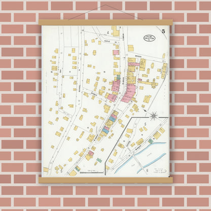 Old map wall art mockup — magnetic wood frame on brick wall — Sanborn Fire Insurance Map from Galeton, Potter County, Pennsylvania (1905), Sheet #0005