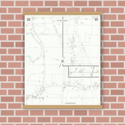 Old map wall art mockup — magnetic wood frame on brick wall — Sanborn Fire Insurance Map from Cohasset, Norfolk County, Massachusetts (1935), Sheet #0013