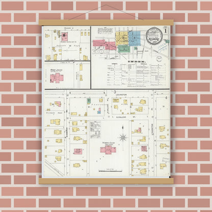 Old map wall art mockup — magnetic wood frame on brick wall — Sanborn Fire Insurance Map from Richmond, Ray County, Missouri (1899) - Complete Map Set