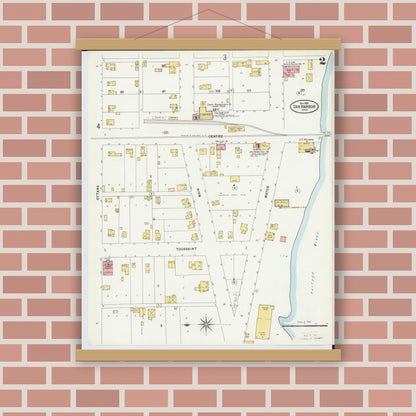 Old map wall art mockup — magnetic wood frame on brick wall — Sanborn Fire Insurance Map from Oak Harbor, Ottawa County, Ohio (1898), Sheet #0002