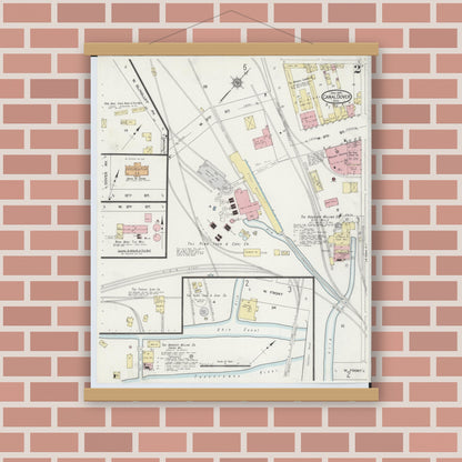 Old map wall art mockup — magnetic wood frame on brick wall — Sanborn Fire Insurance Map from Canal Dover, Tuscarawas County, Ohio (1914), Sheet #0002