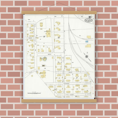 Old map wall art mockup — magnetic wood frame on brick wall — Sanborn Fire Insurance Map from Red Jacket, Houghton County, Michigan (1917), Sheet #0010