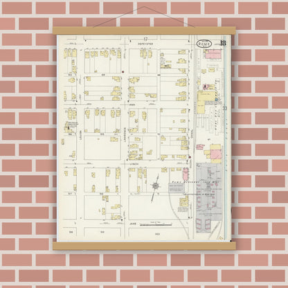 Old map wall art mockup — magnetic wood frame on brick wall — Sanborn Fire Insurance Map from Rome, Oneida County, New York (1914), Sheet #0018
