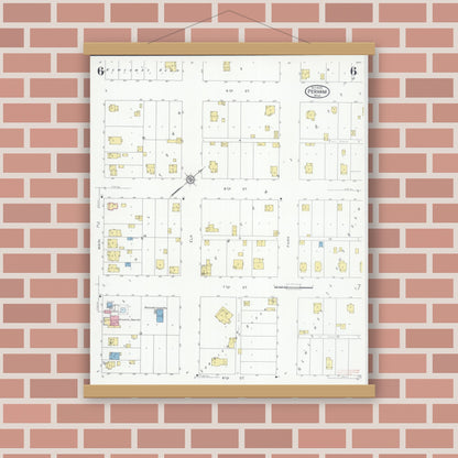 Old map wall art mockup — magnetic wood frame on brick wall — Sanborn Fire Insurance Map from Perham, Otter Tail County, Minnesota (1929), Sheet #0006