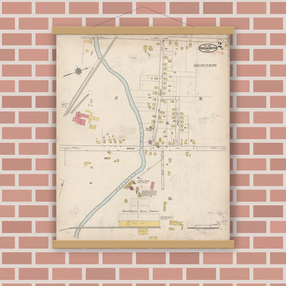 Old map wall art mockup — magnetic wood frame on brick wall — Sanborn Fire Insurance Map from Bridgewater, Plymouth County, Massachusetts (1921), Sheet #0002