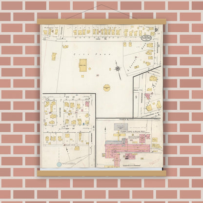 Old map wall art mockup — magnetic wood frame on brick wall — Sanborn Fire Insurance Map from Aurora, Dearborn County, Indiana (1935), Sheet #0009