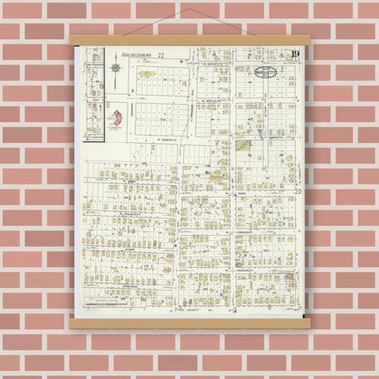 Old map wall art mockup — magnetic wood frame on brick wall — Sanborn Fire Insurance Map from Marquette, Marquette County, Michigan (1917), Sheet #0019