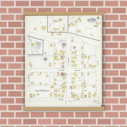 Old map wall art mockup — magnetic wood frame on brick wall — Sanborn Fire Insurance Map from Green Springs, Sandusky And Seneca Counties, Ohio (1906), Sheet #0003