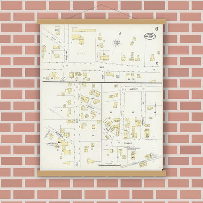 Old map wall art mockup — magnetic wood frame on brick wall — Sanborn Fire Insurance Map from Medway, Norfolk County, Massachusetts (1897), Sheet #0006