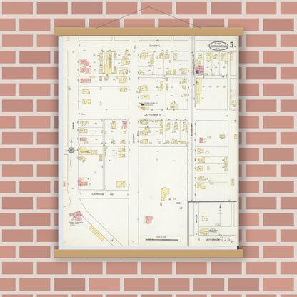 Old map wall art mockup — magnetic wood frame on brick wall — Sanborn Fire Insurance Map from Germantown, Montgomery County, Ohio (1912), Sheet #0005