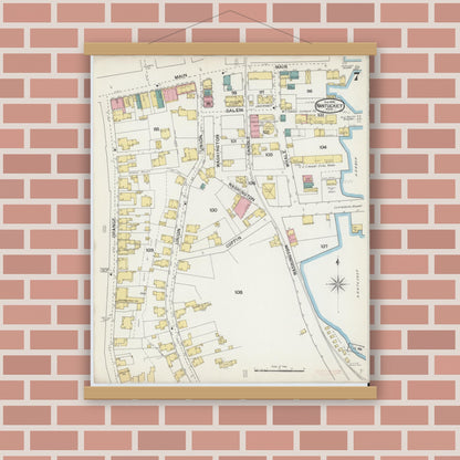 Old map wall art mockup — magnetic wood frame on brick wall — Sanborn Fire Insurance Map from Nantucket, Nantucket County, Massachusetts (1892), Sheet #0007