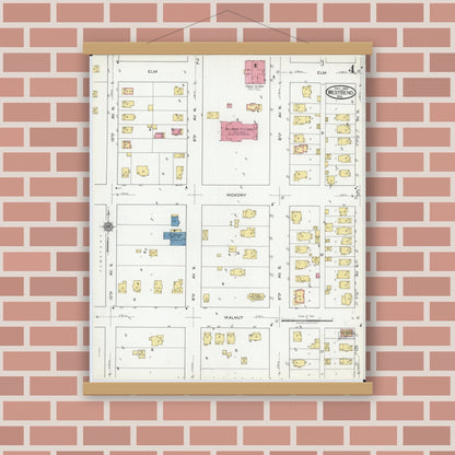 Old map wall art mockup — magnetic wood frame on brick wall — Sanborn Fire Insurance Map from West Bend, Washington County, Wisconsin (1919), Sheet #0004